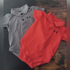 Under Armour Polo Romper Bundle - Heather Gray and Bright Red